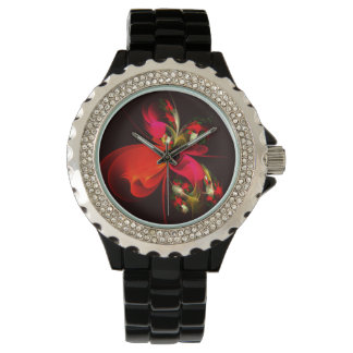 Red Green Floral Modern Abstrakt Art Pattern #02 Armbanduhr