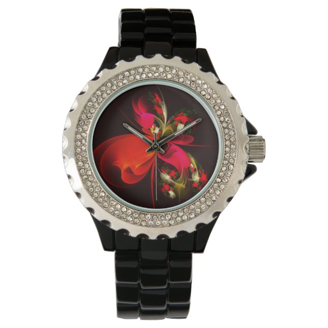 Red Green Floral Modern Abstrakt Art Pattern #02 Armbanduhr (Vorderseite)