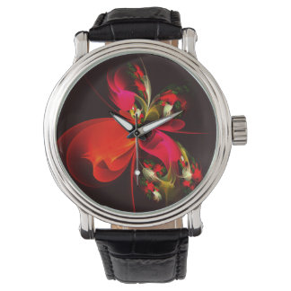 Red Green Floral Modern Abstrakt Art Pattern #02 Armbanduhr