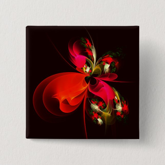 Red Green Floral Modern Abstrakt Art Pattern #02 Button (Vorderseite)