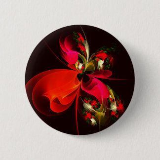 Red Green Floral Modern Abstrakt Art Pattern #02 Button