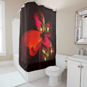Red Green Floral Modern Abstrakt Art Pattern #02 Duschvorhang