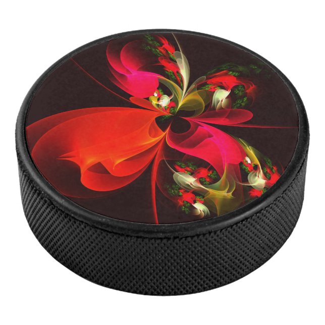 Red Green Floral Modern Abstrakt Art Pattern #02 Eishockey Puck (3/4)