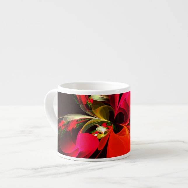Red Green Floral Modern Abstrakt Art Pattern #02 Espressotasse (Vorderseite Links)