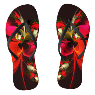 Red Green Floral Modern Abstrakt Art Pattern #02 Flip Flops