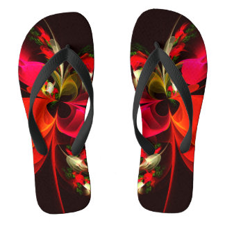 Red Green Floral Modern Abstrakt Art Pattern #02 Flip Flops