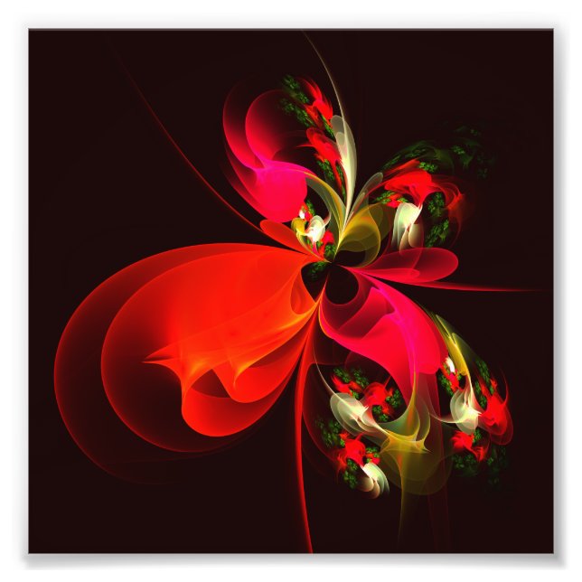 Red Green Floral Modern Abstrakt Art Pattern #02 Fotodruck (Vorne)