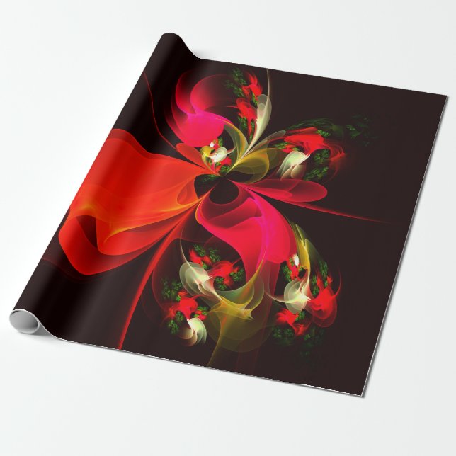 Red Green Floral Modern Abstrakt Art Pattern #02 Geschenkpapier (Ungerollt)