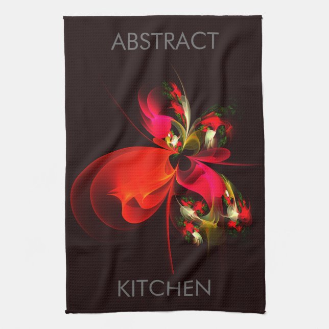 Red Green Floral Modern Abstrakt Art Pattern #02 Geschirrtuch (Vertikal)