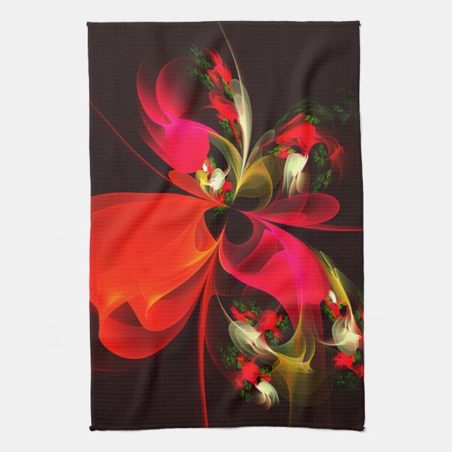 Red Green Floral Modern Abstrakt Art Pattern #02 Geschirrtuch (Vertikal)