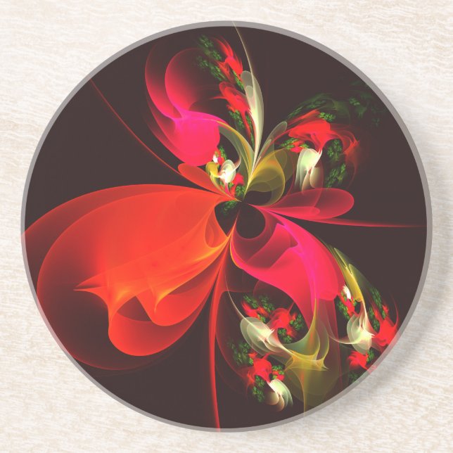 Red Green Floral Modern Abstrakt Art Pattern #02 Getränkeuntersetzer (Vorne)
