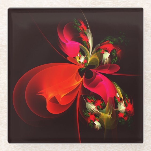 Red Green Floral Modern Abstrakt Art Pattern #02 Glasuntersetzer (Vorderseite)