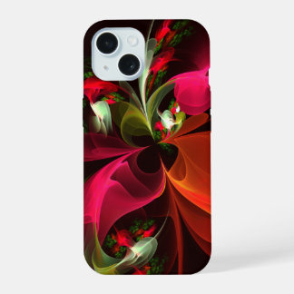 Red Green Floral Modern Abstrakt Art Pattern #02 iPhone 15 Hülle