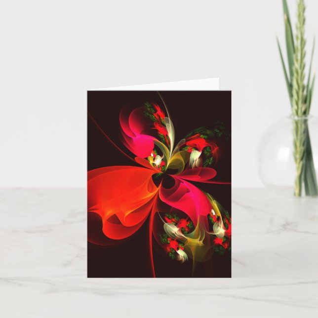 Red Green Floral Modern Abstrakt Art Pattern #02 Karte (Vorderseite)