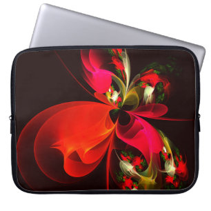 Red Green Floral Modern Abstrakt Art Pattern #02 Laptopschutzhülle
