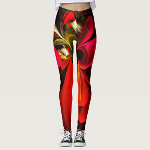Red Green Floral Modern Abstrakt Art Pattern #02 Leggings
