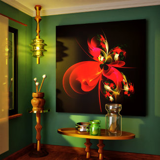 Red Green Floral Modern Abstrakt Art Pattern #02 Leinwanddruck