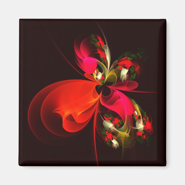 Red Green Floral Modern Abstrakt Art Pattern #02 Magnet (Vorne)