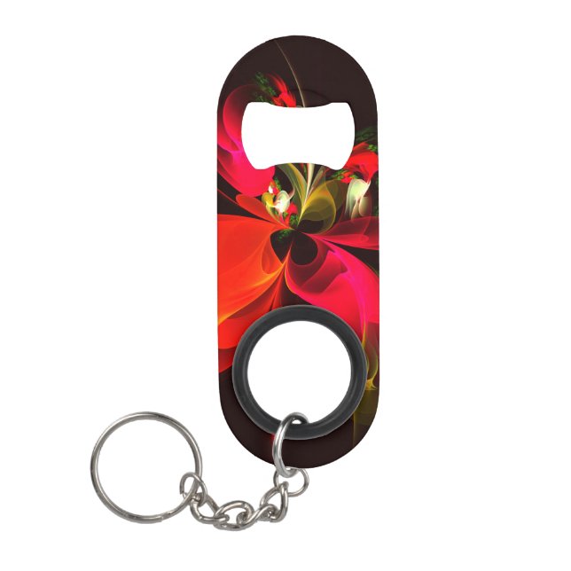 Red Green Floral Modern Abstrakt Art Pattern #02 Mini Flaschenöffner (Vorderseite)