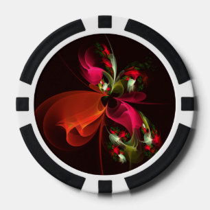 Red Green Floral Modern Abstrakt Art Pattern #02 Pokerchips