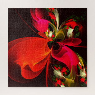 Red Green Floral Modern Abstrakt Art Pattern #02 Puzzle