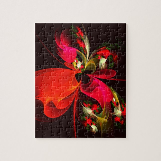 Red Green Floral Modern Abstrakt Art Pattern #02 Puzzle (Vertikal)