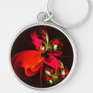 Red Green Floral Modern Abstrakt Art Pattern #02 Schlüsselanhänger