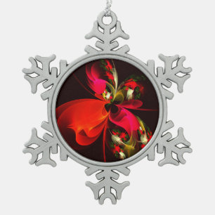 Red Green Floral Modern Abstrakt Art Pattern #02 Schneeflocken Zinn-Ornament