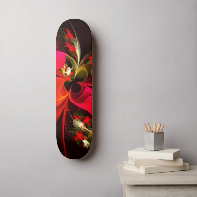 Red Green Floral Modern Abstrakt Art Pattern #02 Skateboard (Wandkunst)