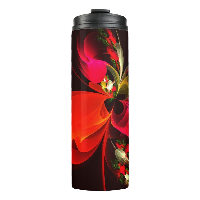 Red Green Floral Modern Abstrakt Art Pattern #02 Thermosbecher (Vorderseite)