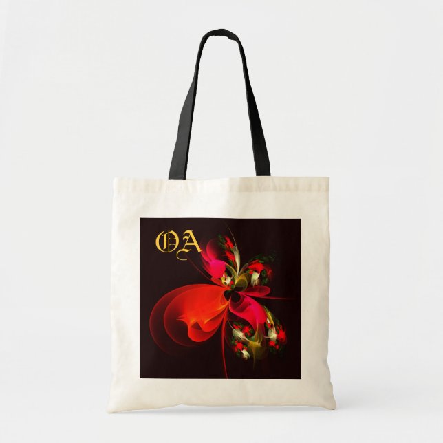 Red Green Floral Modern Abstrakt Art Pattern #02 Tragetasche (Vorne)