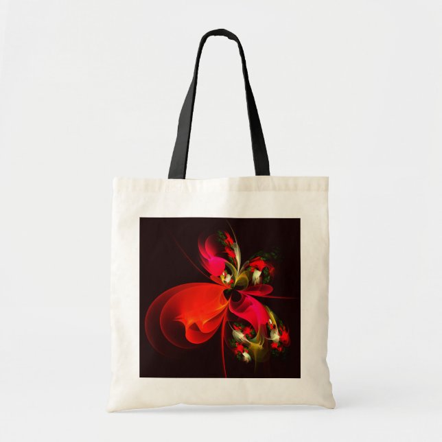 Red Green Floral Modern Abstrakt Art Pattern #02 Tragetasche (Vorne)