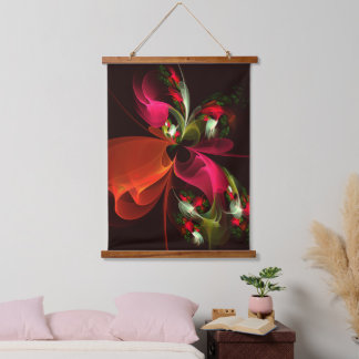 Red Green Floral Modern Abstrakt Art Pattern #02 Wandteppich Mit Holzrahmen