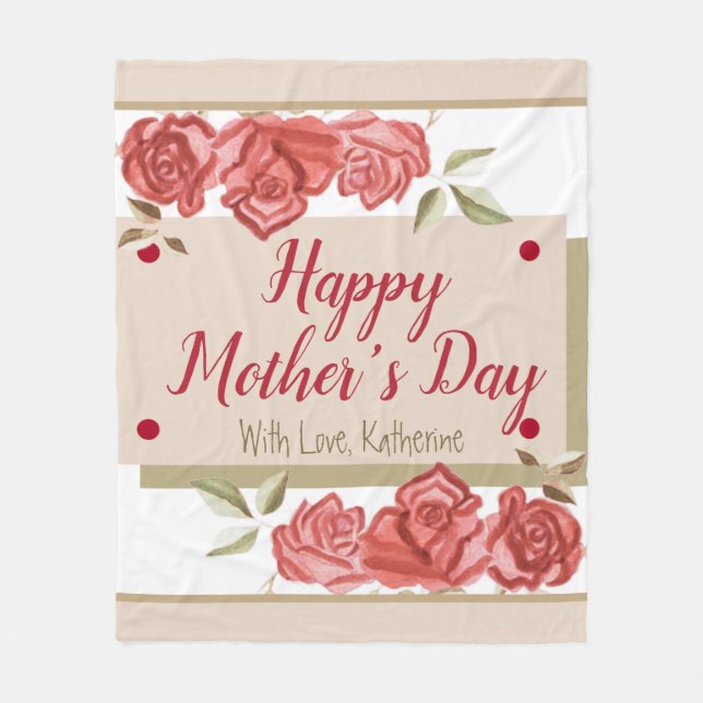 Red Green Floral Moderne Elegante Happy Mothers Da Fleecedecke (Vorderseite)