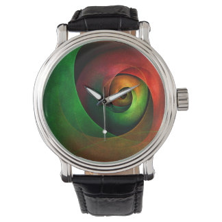 Red Green Floral Modernes Abstraktes Kunstmuster # Armbanduhr