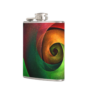 Red Green Floral Modernes Abstraktes Kunstmuster # Flachmann