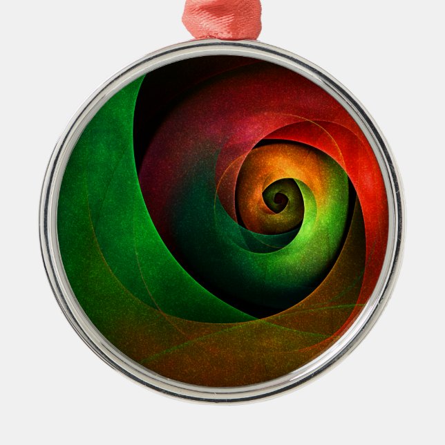 Red Green Floral Modernes Abstraktes Kunstmuster # Ornament Aus Metall (Vorne)