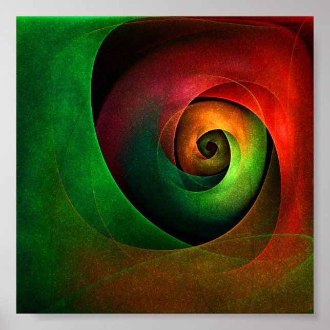Red Green Floral Modernes Abstraktes Kunstmuster # Poster (Vorne)