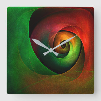 Red Green Floral Modernes Abstraktes Kunstmuster # Quadratische Wanduhr