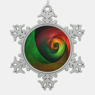 Red Green Floral Modernes Abstraktes Kunstmuster # Schneeflocken Zinn-Ornament