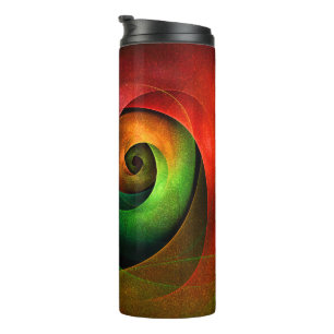 Red Green Floral Modernes Abstraktes Kunstmuster # Thermosbecher