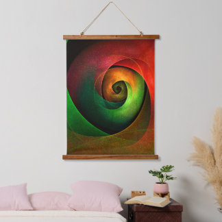 Red Green Floral Modernes Abstraktes Kunstmuster # Wandteppich Mit Holzrahmen