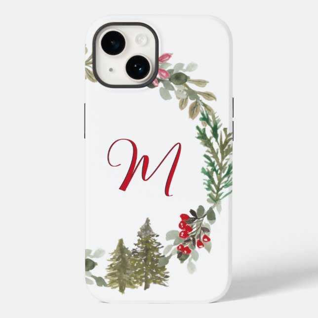 Red Green Floral Monogram Case-Mate iPhone Hülle (Rückseite)