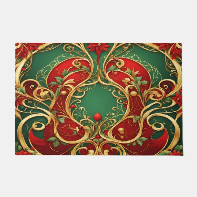 Red Green Floral Weihnachtsfeiertag Doormat Fußmatte (Vorderseite)