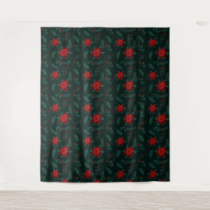Red Green Floral Weihnachtsfest Pattern Wrappin Wandteppich