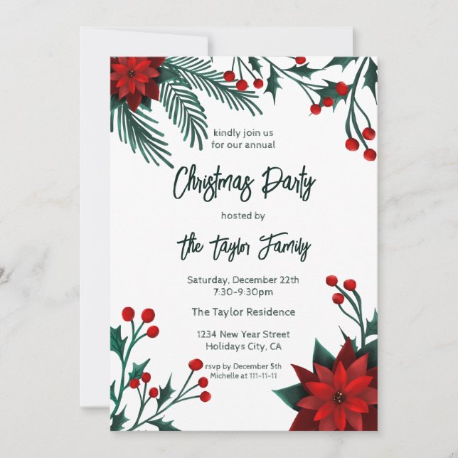Red Green Floral Weihnachtsschrei Muster Invitati Einladung (Vorderseite)