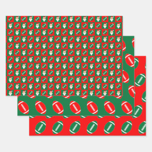 Red & Green Football & Santa Match Weihnachten Geschenkpapier Set