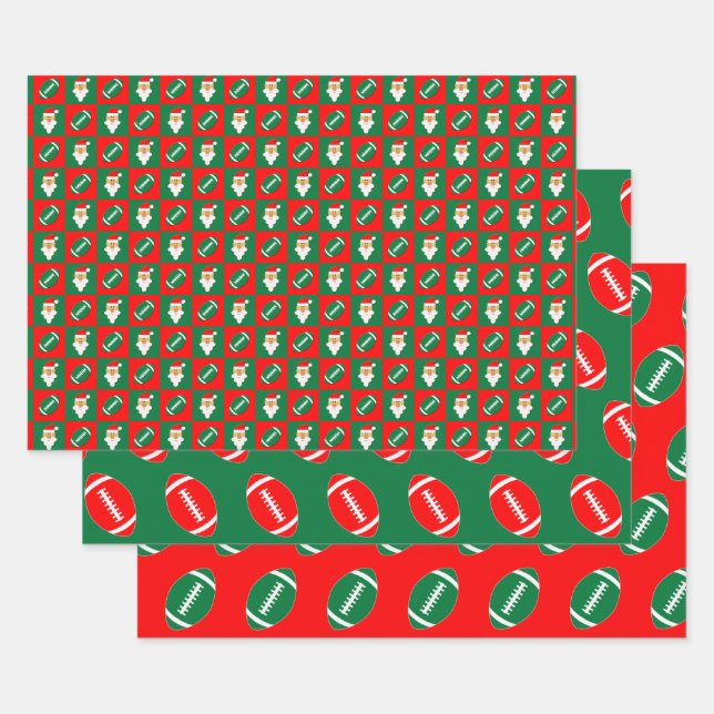 Red & Green Football & Santa Matching Weihnachten Geschenkpapier Set (Set)