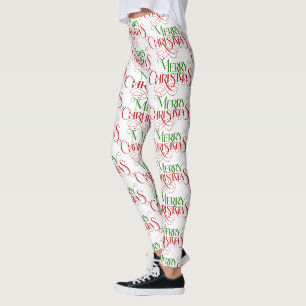 Red & Green Frohe Weihnachts Retro Typografie Leggings