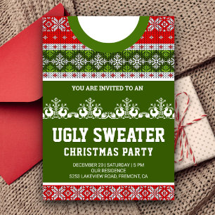Red Green Funny Tacky Ugly Sweater Weihnachts-Part Einladung